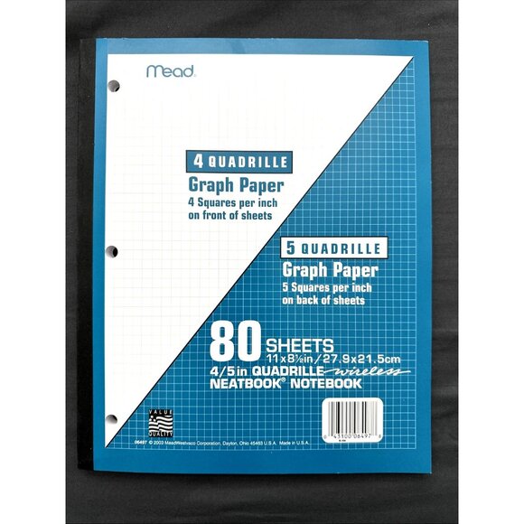 Mead 4/5 inch Quadrille Graph Paper Wireless Neatbook Notebook 80 Sheets 11x8.5" - Picture 1 of 1